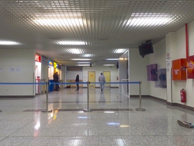 The Arrivals Area, including the Rental Car Area of the Santorini, Greece Airport